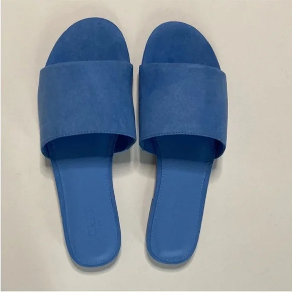 J. Crew Microsuede Single Strap Slide Sandals in Bright Peri - Picture 2 of 8